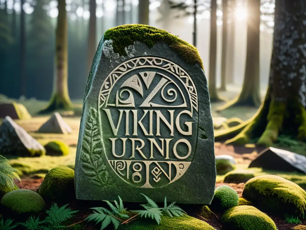 Majestuosa runa vikinga en bosque místico: magia y poesía en runas vikingas