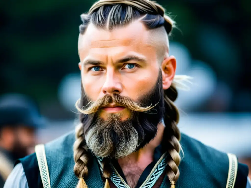 Un majestuoso peinado vikingo moderno con intrincadas trenzas en barba larga