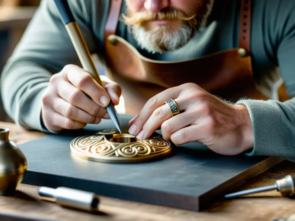 Manos expertas creando joyas vikingas modernas con tradición artesanal