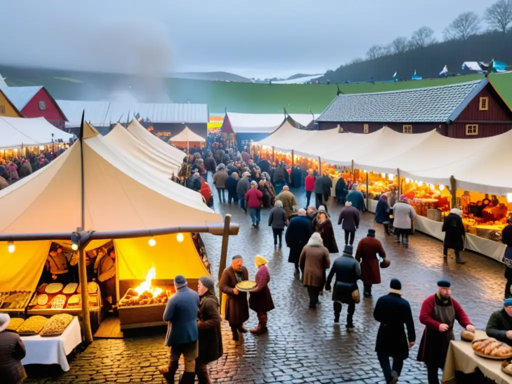 Mercado vikingo con comida auténtica y ambiente festivo: Gastronomía vikinga en mercados temáticos