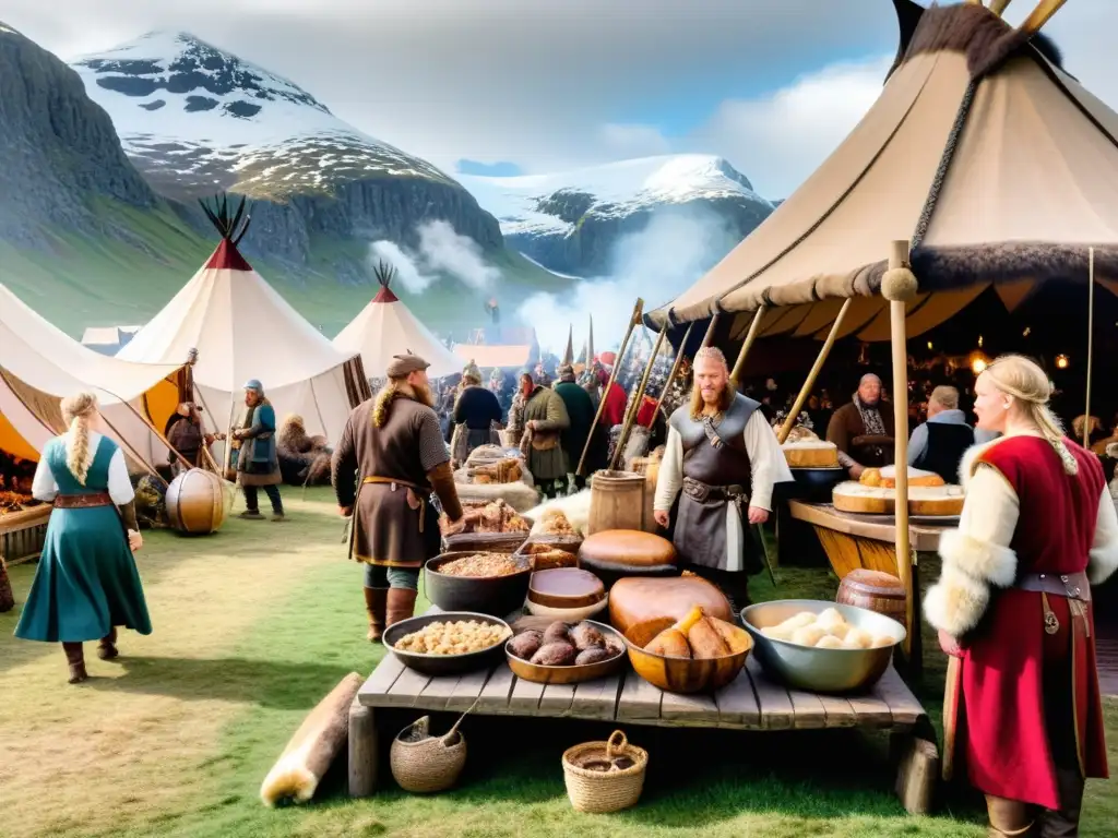 Mercado vikingo con gastronomía auténtica y tradicional en escena temática