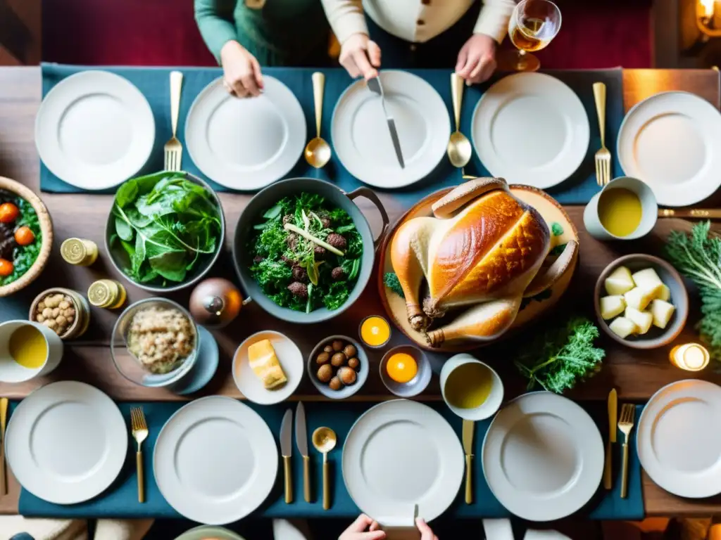 Una mesa moderna con vajilla vikinga y comida nórdica rodeada de diversidad, evocando la gastronomía vikinga y la educación nutricional