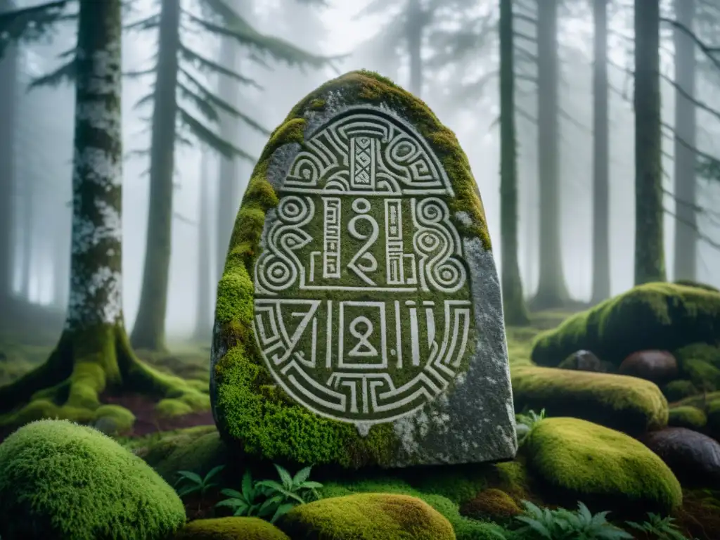Runa vikinga misteriosa en bosque nórdico Una misteriosa runa vikinga en el bosque nórdico, invitando a desentrañar secretos ancestrales