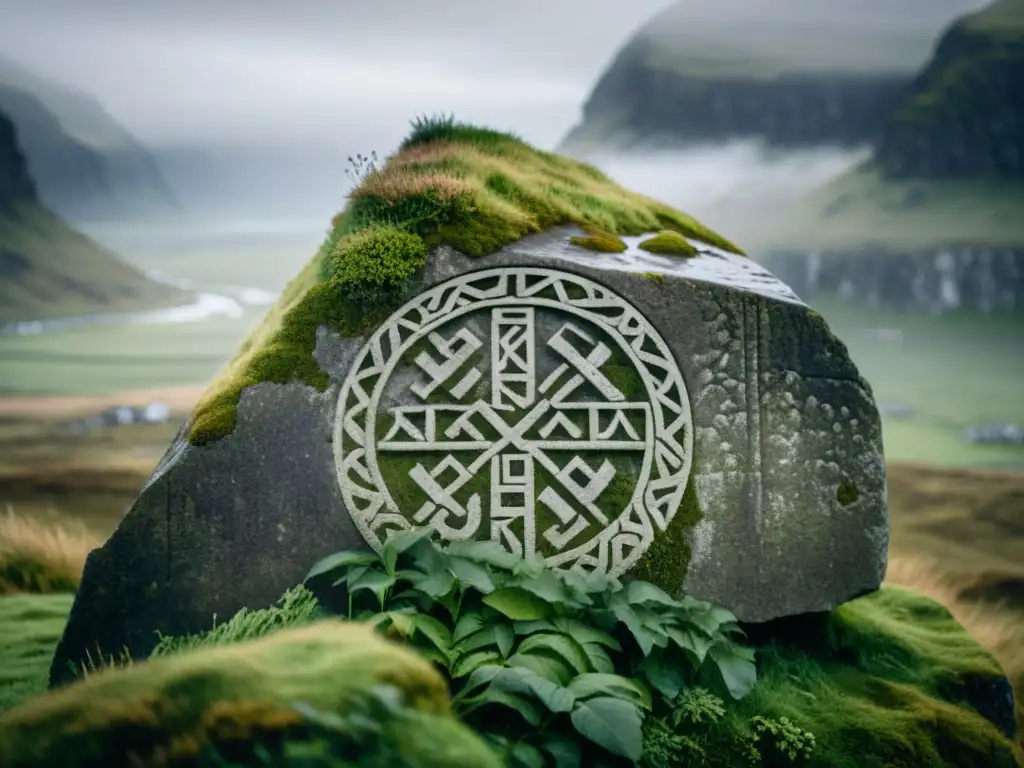 Misteriosas runas vikingas talladas en piedra en paisaje nórdico, 'Reconstruyendo la lengua vikinga a través del arte'