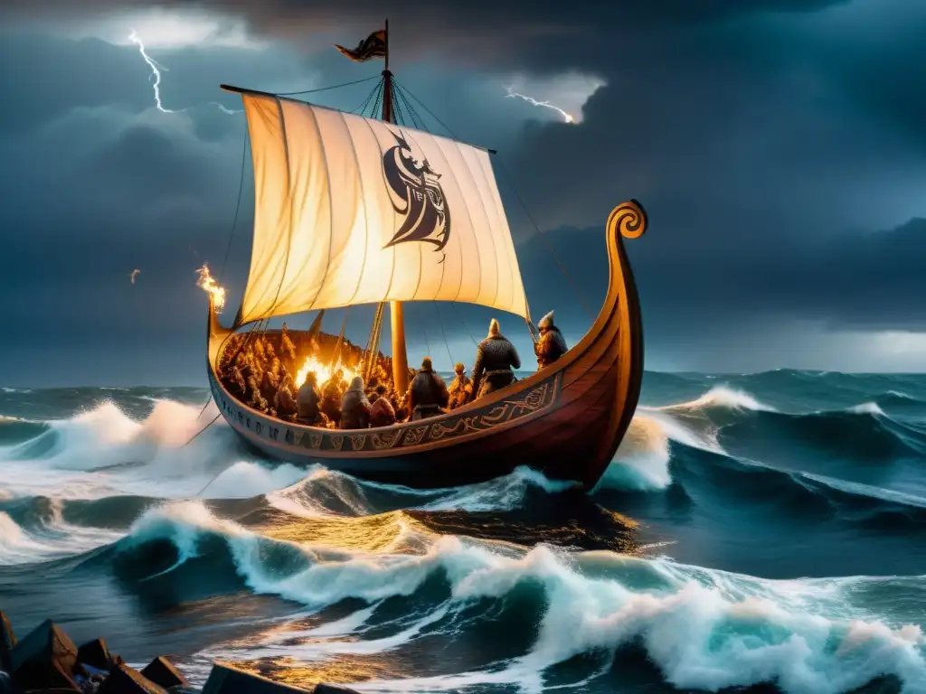 Un misterioso ritual vikingo de sacrificios de barcos en alta mar durante una tormenta