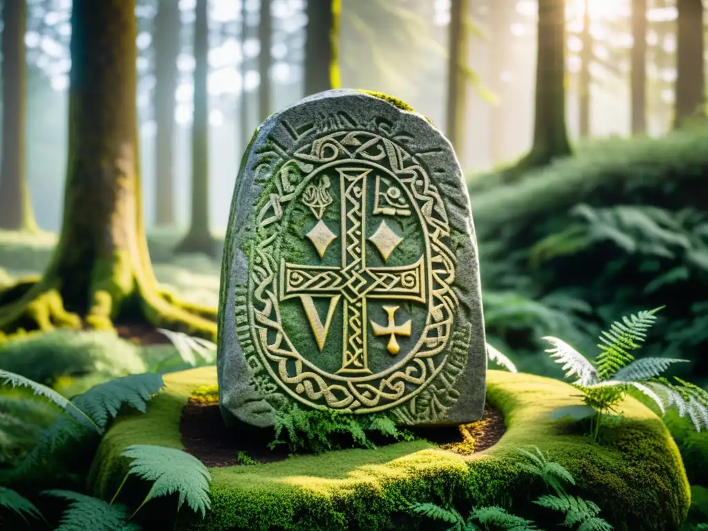 Un místico runestone vikingo en el bosque: herencia vikinga genealogía raíces familia