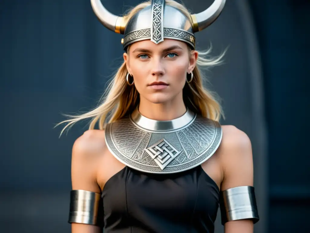 Una modelo de moda combina accesorios inspirados en la bebida vikinga con estilo urbano moderno