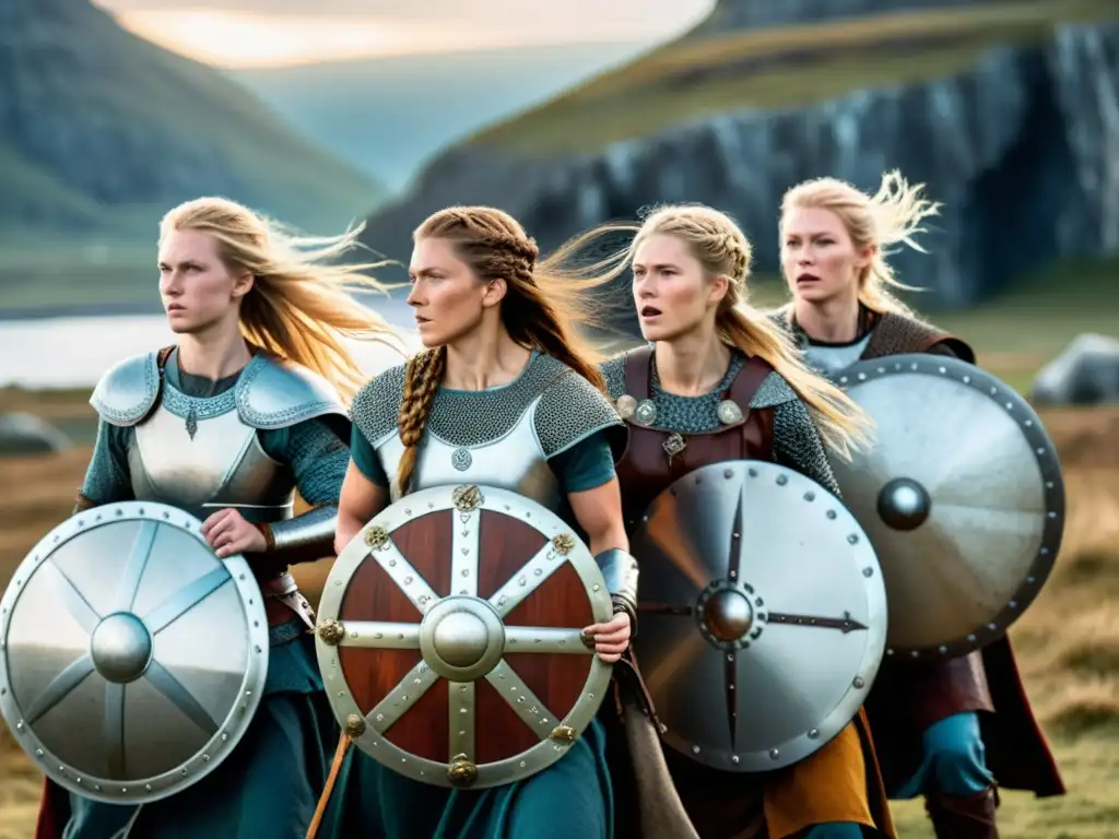 Mujeres guerreras vikingas defendiendo su territorio en una feroz batalla