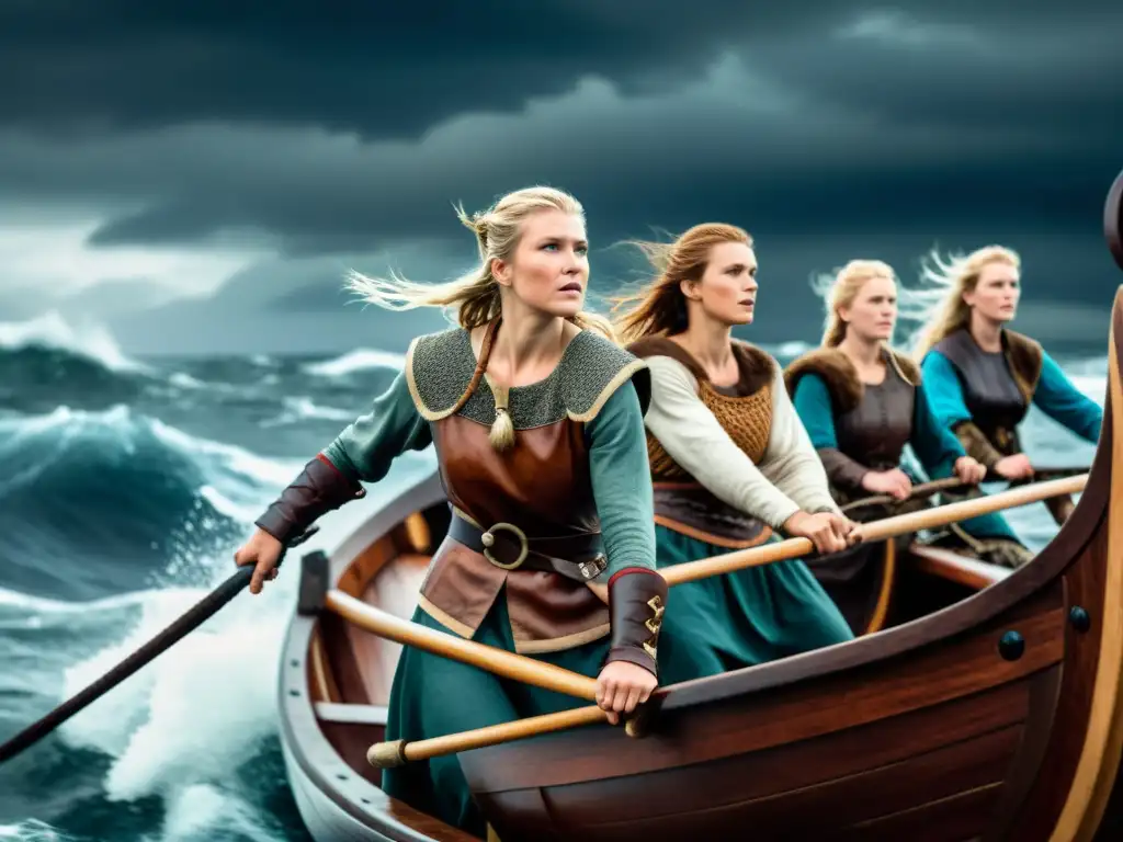 Mujeres vikingas lideran navegación en mares turbulentos, demostrando valentía en expediciones marítimas