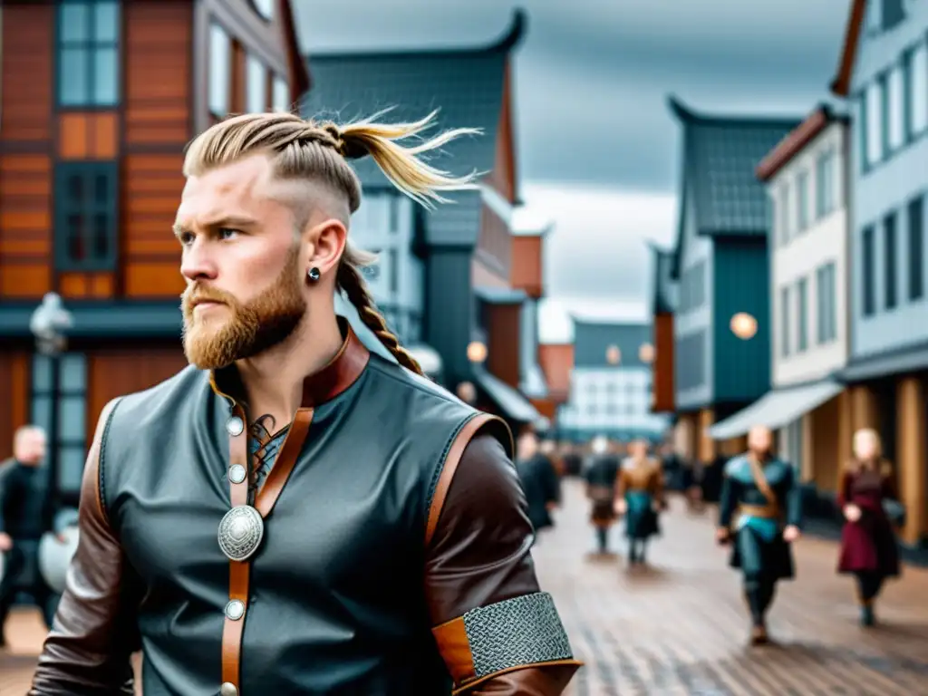 Estilo vikingo en la ciudad: accesorios modernos con toques antiguos Personas lucen accesorios vikingos para look diario en una calle urbana moderna con elementos vikingos sutiles