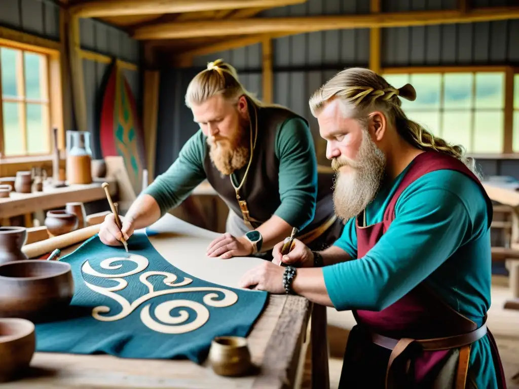 Diseña tu propio estandarte vikingo: Artesanos vikingos crean detalladas banderas en un taller lleno de historia y color