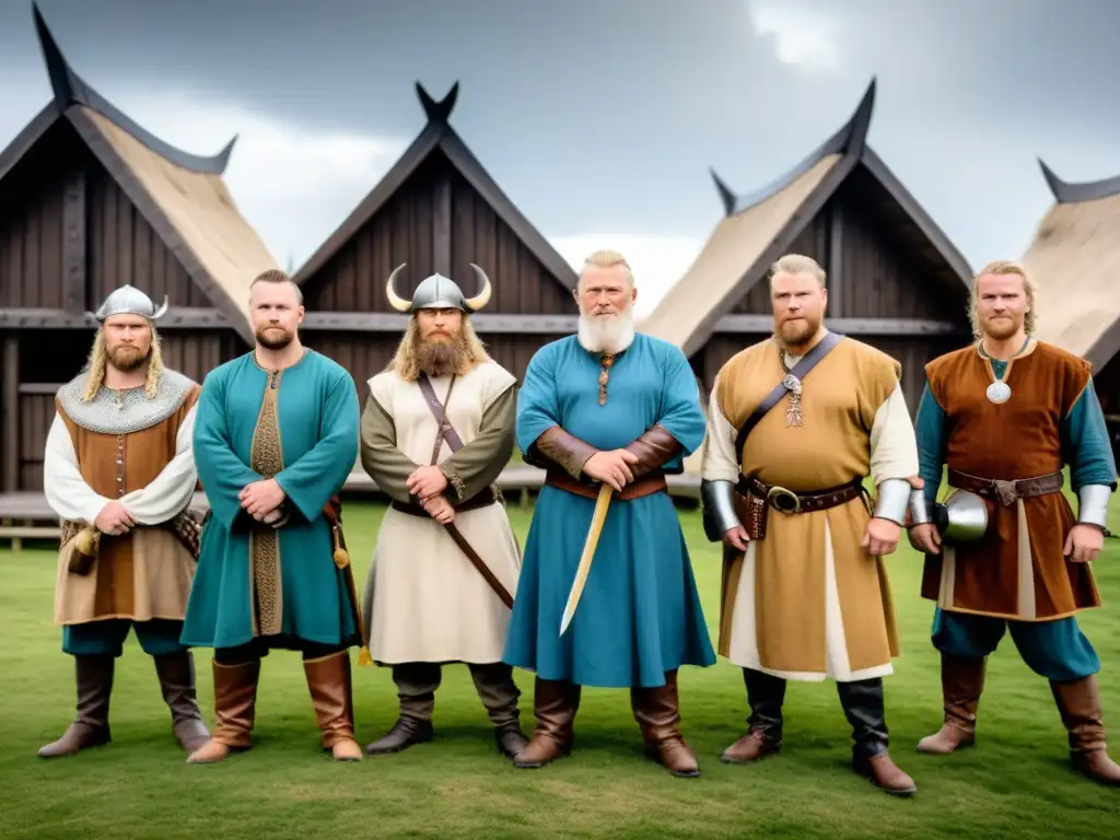 Reconstrucciones de aldeas vikingas con reenactores en trajes históricos, actividades tradicionales y paisaje natural