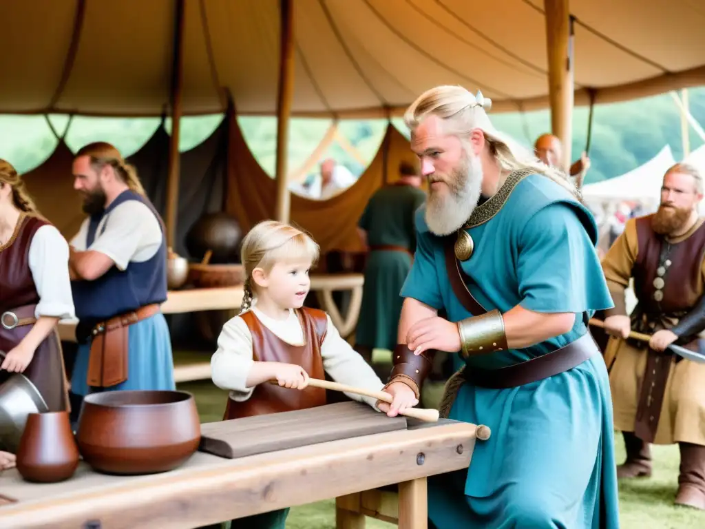 Explorando reconstrucciones de arquitectura vikinga educativas en un mercado animado