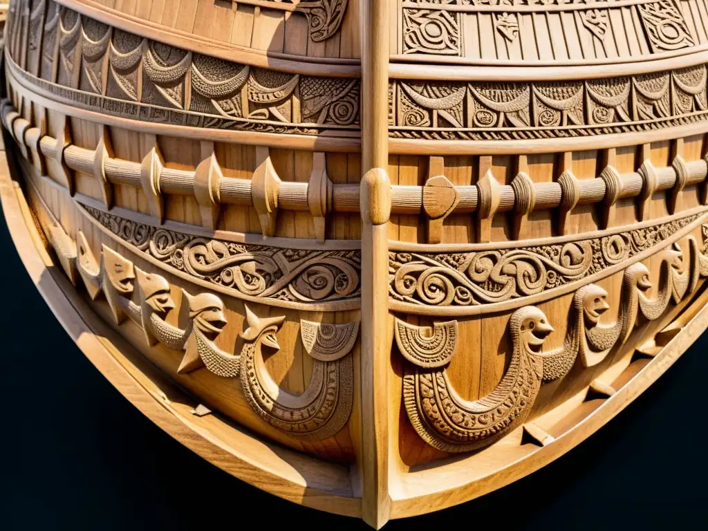 Vikingos: Detalles de un navío legendario Restos de barcos vikingos Skuldelev: Detalles impresionantes de un drakkar con intrincadas tallas y mitología nórdica