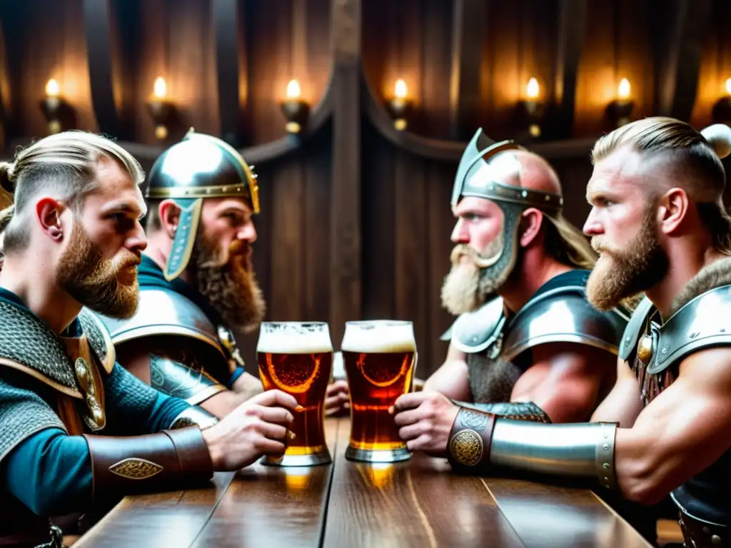 Reunión de guerreros vikingos bebiendo cerveza en la cultura vikinga