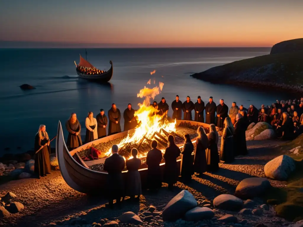 Un ritual vikingo en la costa rocosa al anochecer