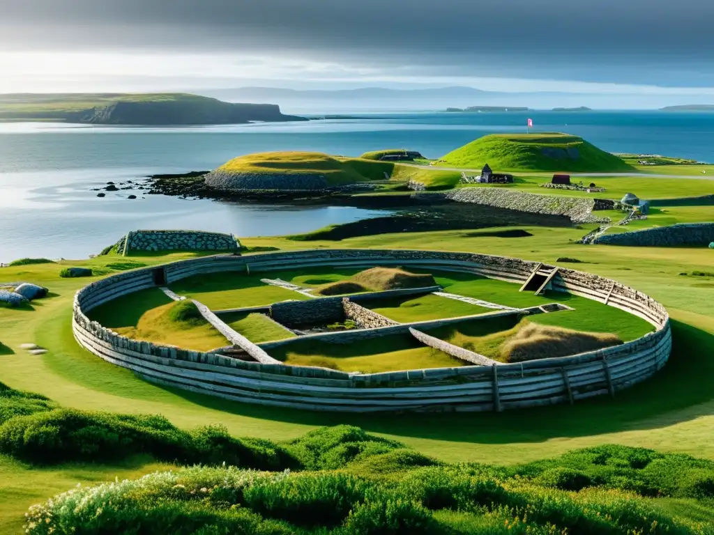 Ruinas de asentamientos vikingos en L'Anse aux Meadows, Canadá, con paisaje costero