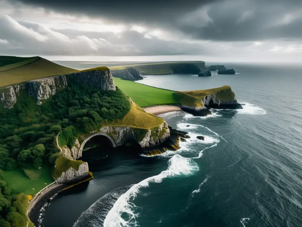 Un sitio funerario vikingo en un acantilado, rodeado de naturaleza misteriosa y aves, en 'Rutas de poder vikingas'