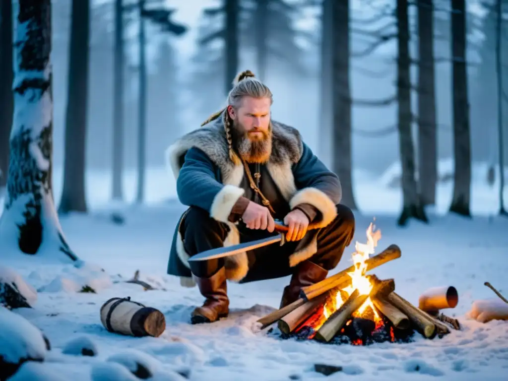 Un superviviente moderno fusiona técnicas de supervivencia vikingas en un bosque nevado