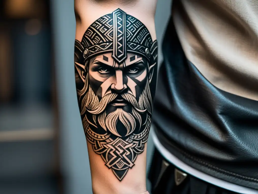 Un tatuaje vikingo diseñado con motivos de guerreros, resaltando la cultura y arte en la piel