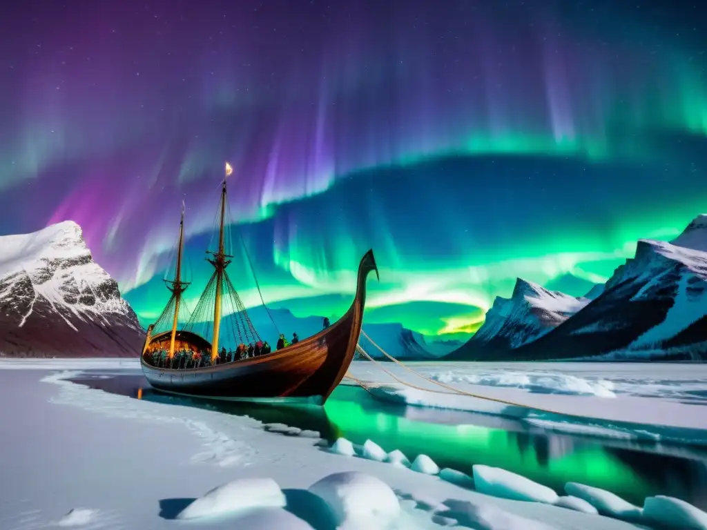 Un viaje épico en un drakkar vikingo bajo la aurora boreal