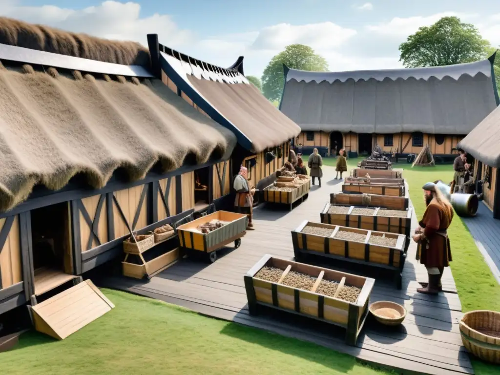 Vibrante legado vikingo en York, Inglaterra: detallada reconstrucción de un asentamiento vikingo con mercado y artesanos