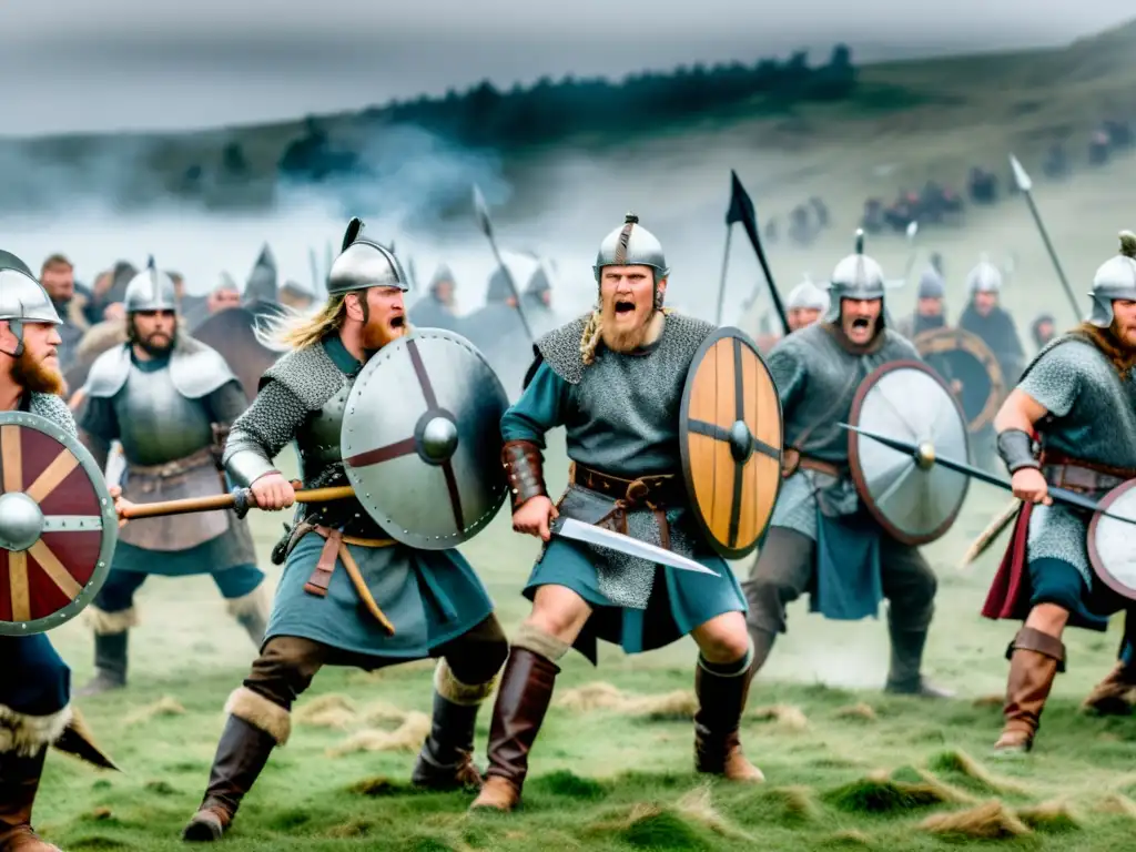 Vibrante reencuentro vikingo con tácticas de guerra avanzadas en un escenario de batalla realista y lleno de acción