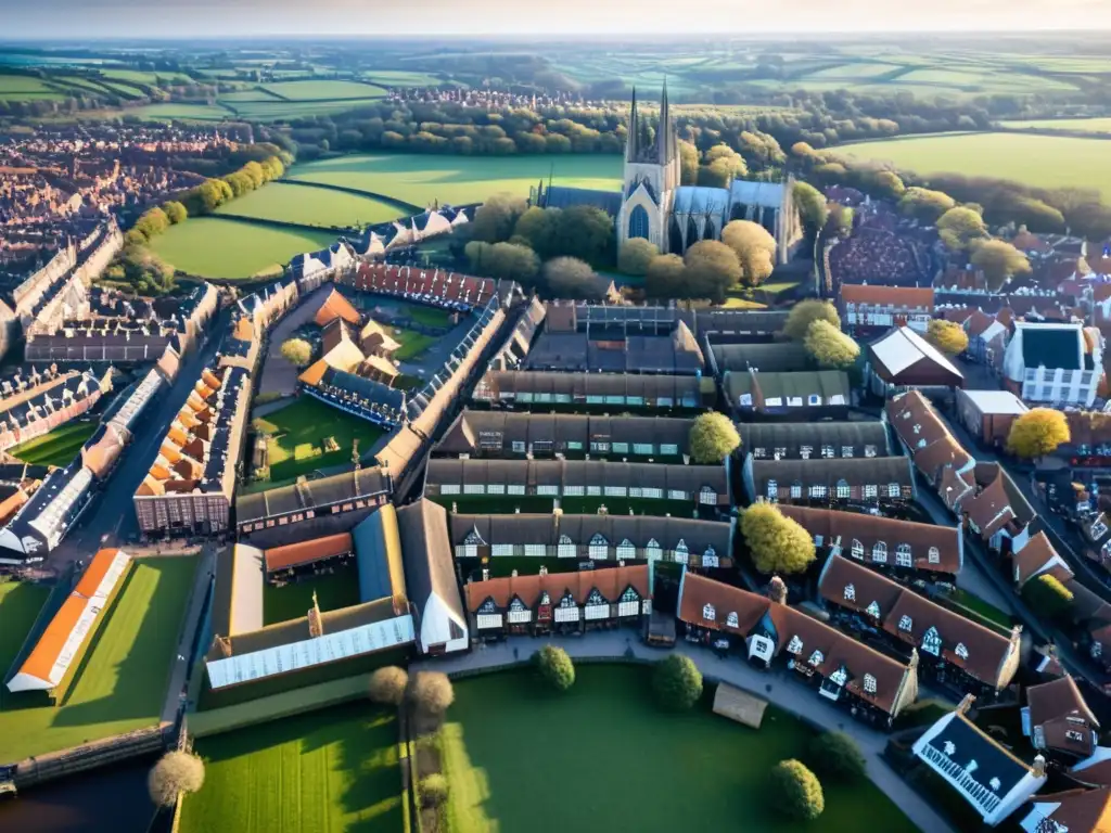 Descubre la majestuosidad de Jorvik: ciudad vikinga en York Vibrante vista aérea de la colonización vikinga en las Islas Británicas en Jorvik, York
