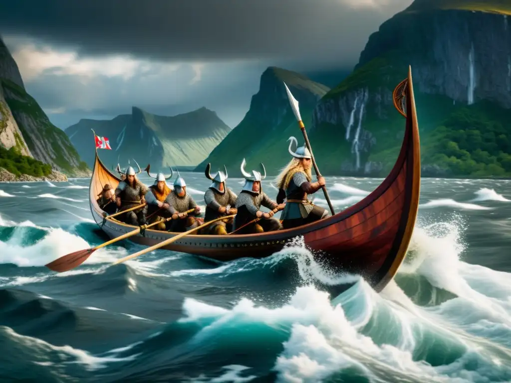 Un vikingo surcando aguas turbulentas con estrategias y armamento vikingos innovadores