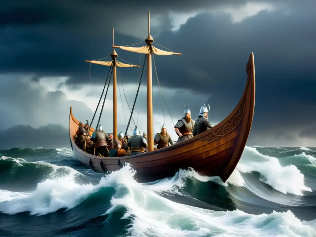 Un Vikingo navega en un barco de guerra mientras se avecina una tormenta, en una escena épica de la novela 'El Último Reino Vikinga'