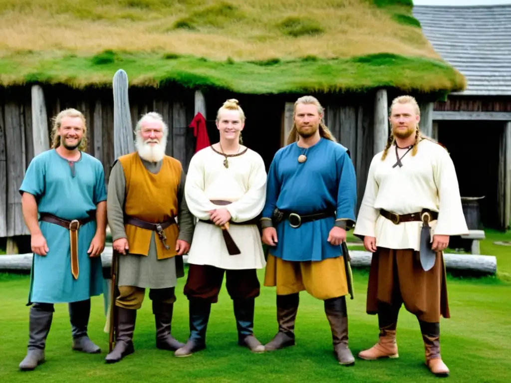 Vikingos en el asentamiento vikingo L'Anse aux Meadows recrean vida cotidiana con actividades como forja, cocina y carpintería