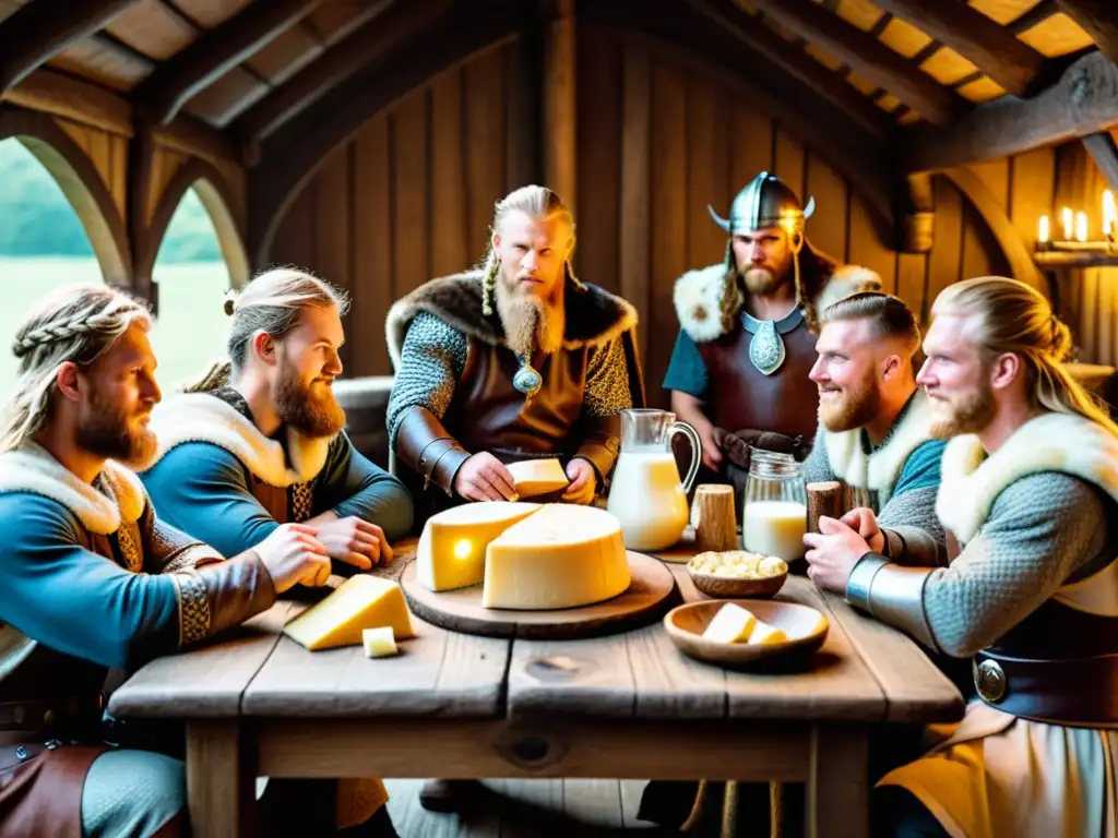 Vikingos disfrutando de una festín con lácteos en su dieta vikinga