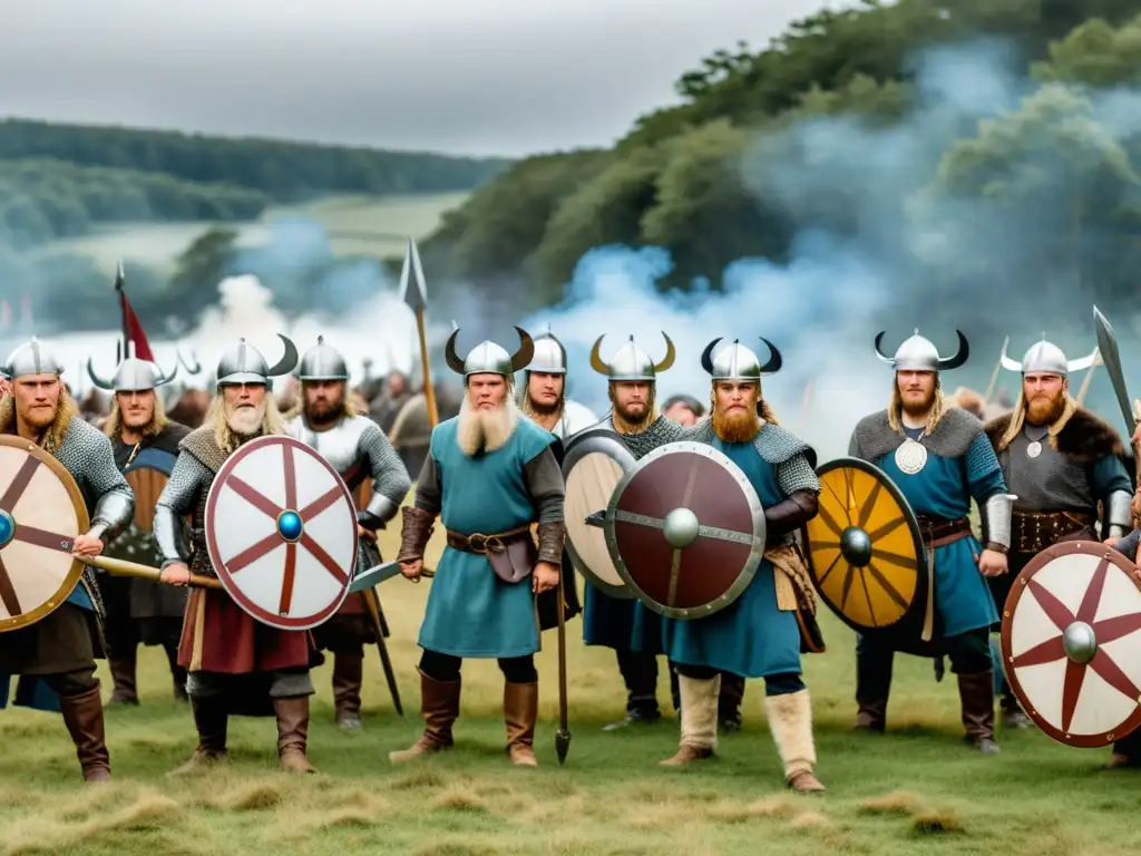 Vikingos en intensa batalla, recreación histórica con Técnicas de lucha vikinga