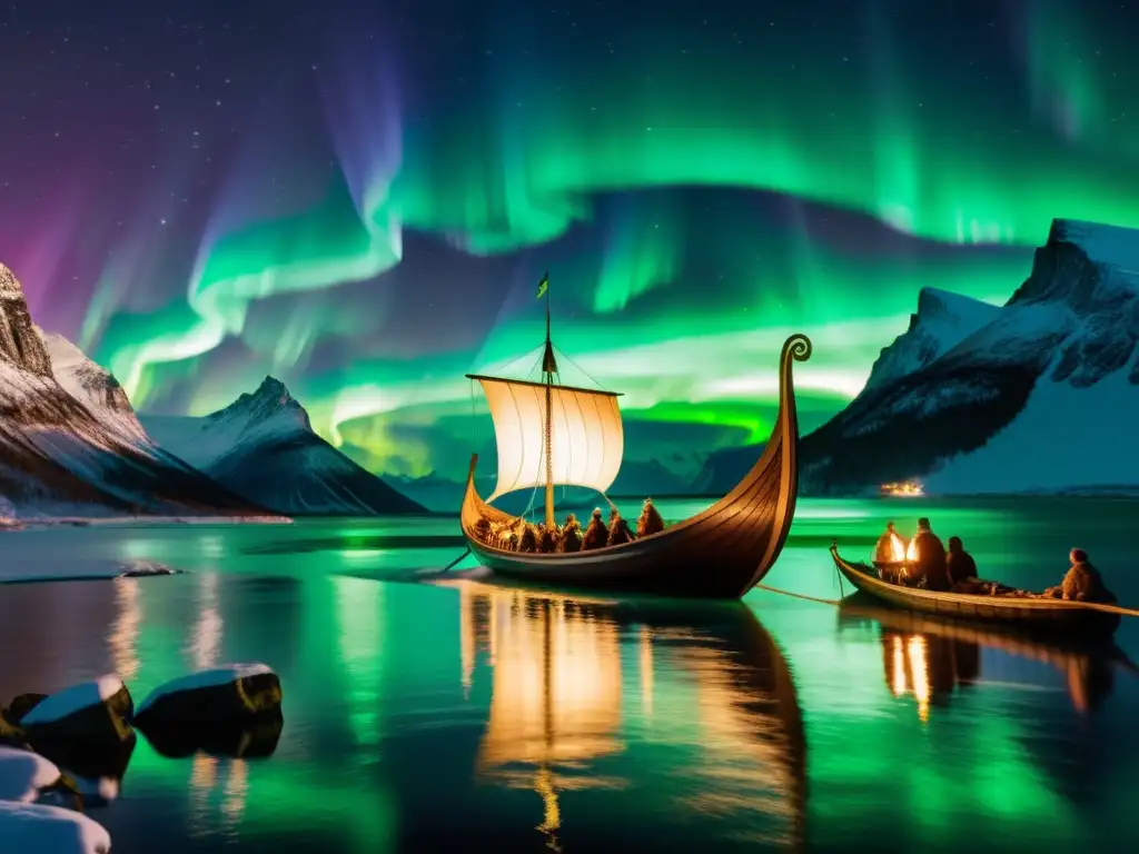 Vikingos celebran con música y simbolismo bajo auroras boreales