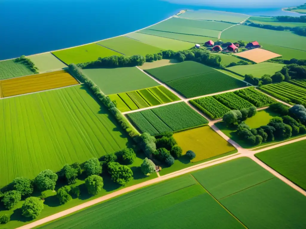 Vista aérea detallada de un asentamiento vikingo con innovaciones en la gestión del terreno para agricultura sostenible