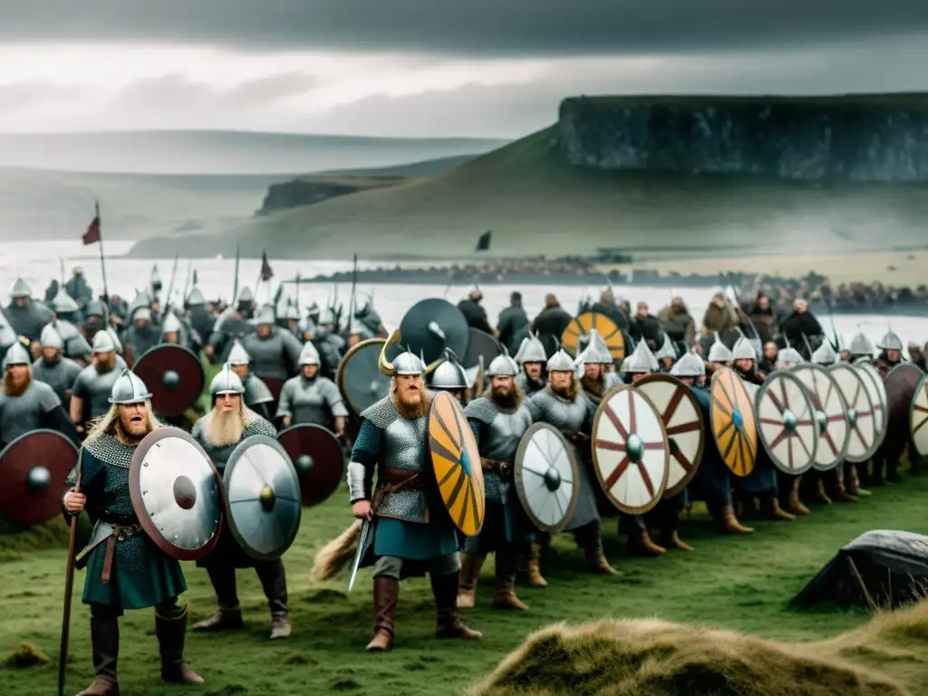 Vista documental de una batalla vikinga, con estrategia de combate y caos organizado