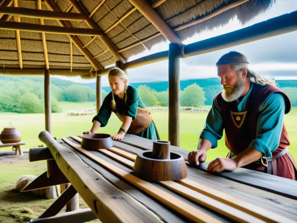 Voluntarios reconstruyen casa vikinga en paisaje nórdico, con herramientas primitivas